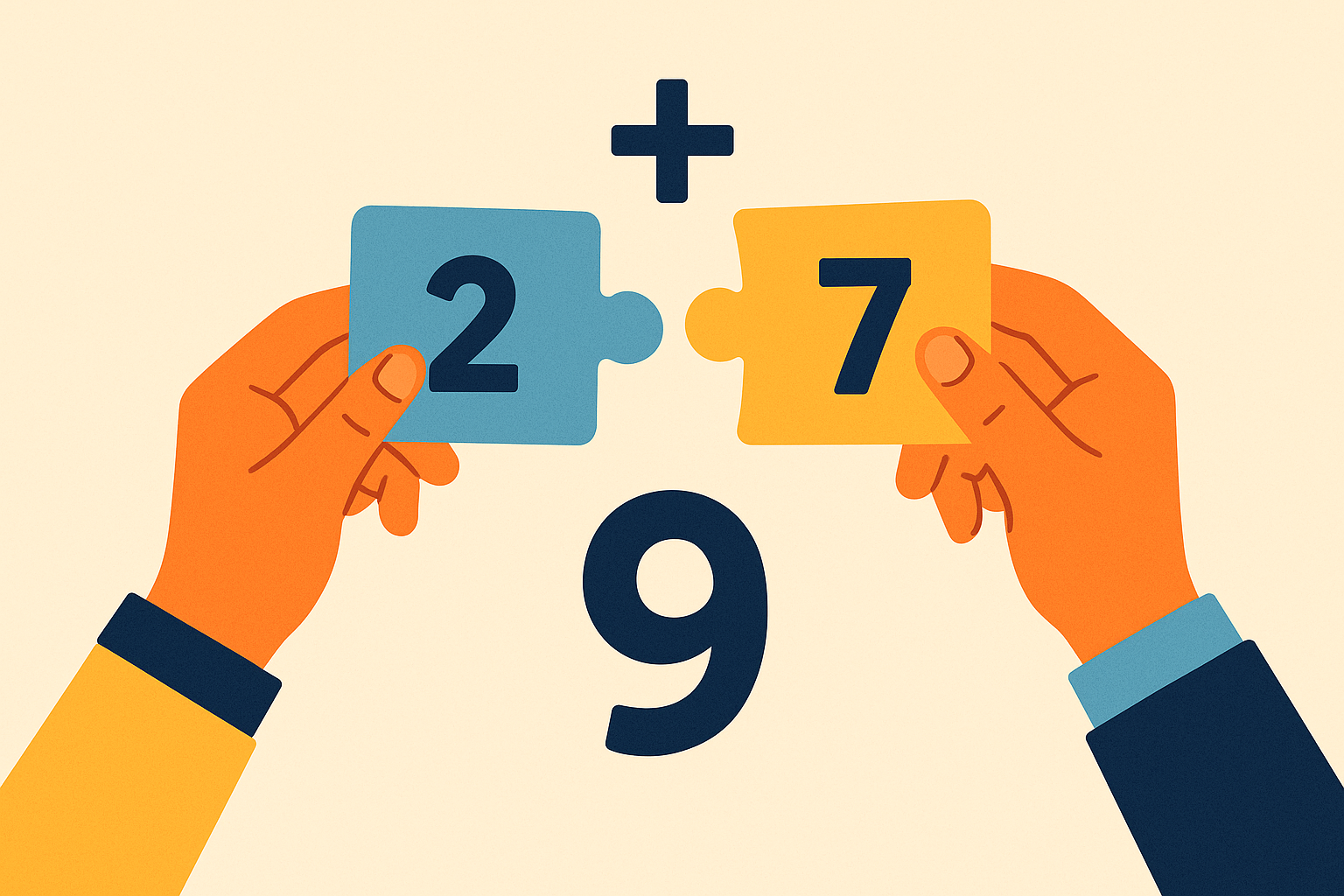 Abstract illustration of two glowing puzzle pieces connecting to form a target number